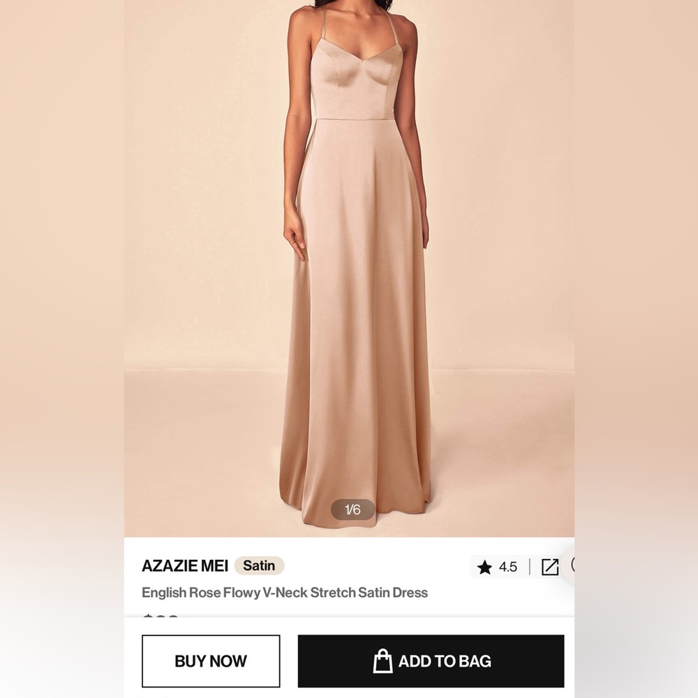 Azazie Mei - English Rose Flowy V-Neck Stretch Satin Dress, Size 6